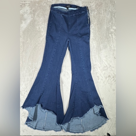 Judy Blue Super Flare Fit Aria Wave Raw Hem Boho Dark Wash Blue Jeans Size 27 - Picture 2 of 16